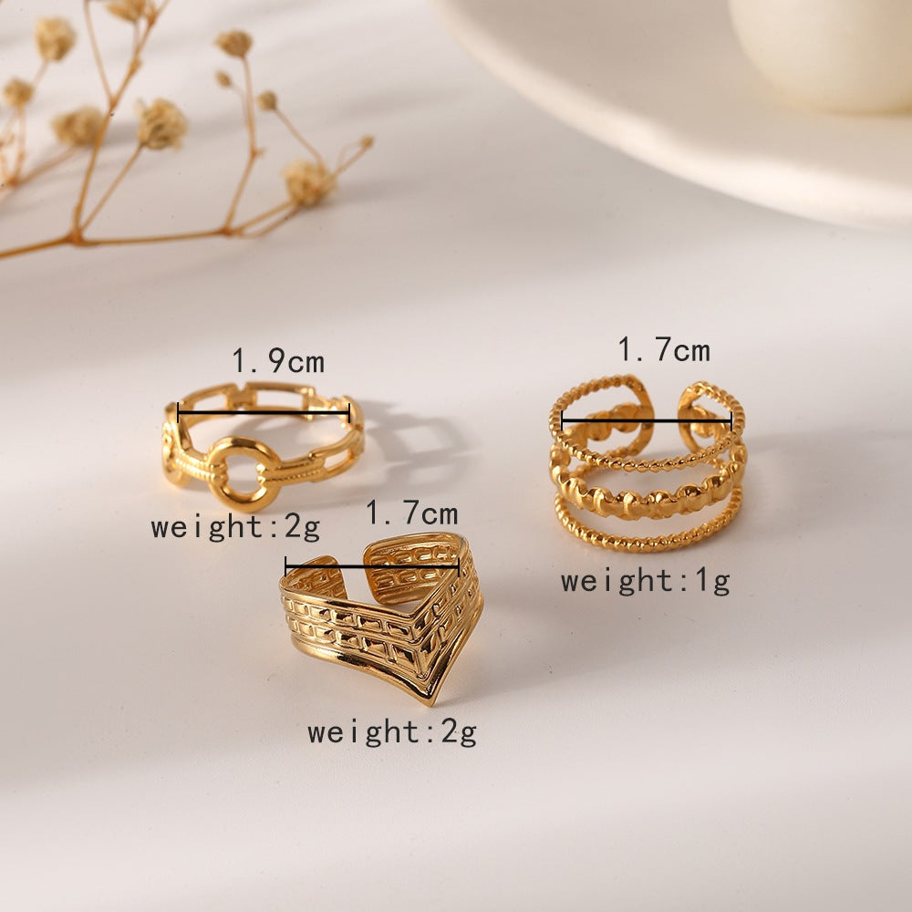 European And American Temperament Commute Personalized Stainless Steel Women's Gold V-shaped O-shaped Hollow Ring Suit