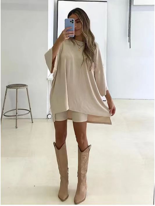Women's Clothing Fashion Solid Color Loose T-shirt Tight Shorts Women