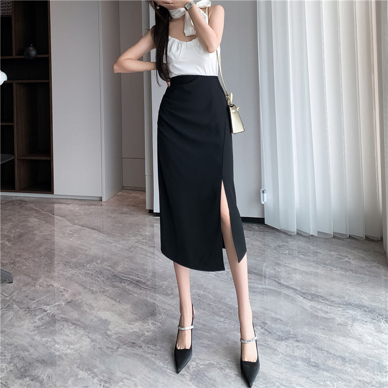 One-Step Skirt Hip Skirt Slimming Mid-length Skirt High Slit