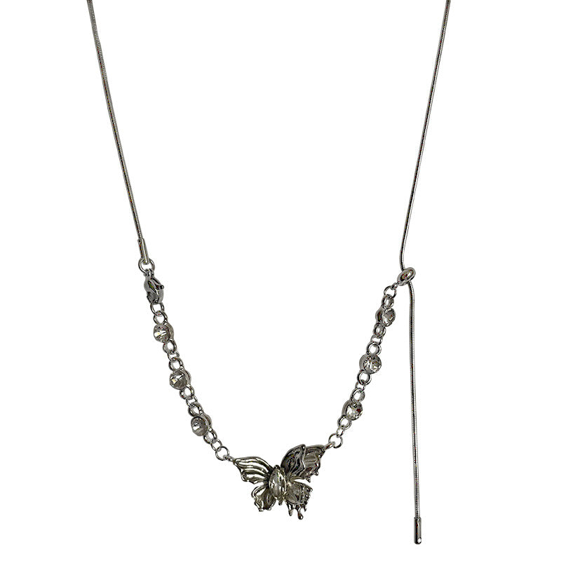 Butterfly Shiny Diamond Tassel Pull Necklace