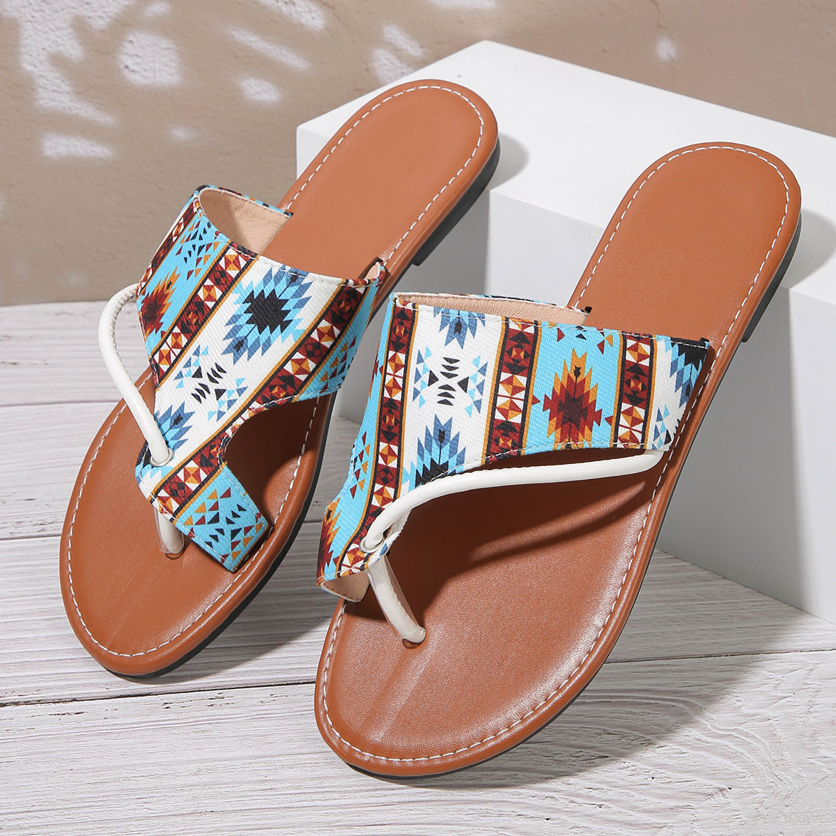 Breathable Printed Toe Covering Roman Style Sandals