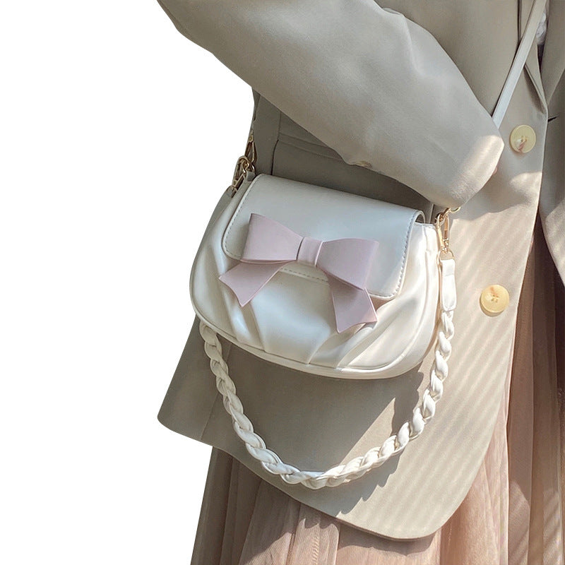 Women's Bow Pleated Shoulder Messenger Bag