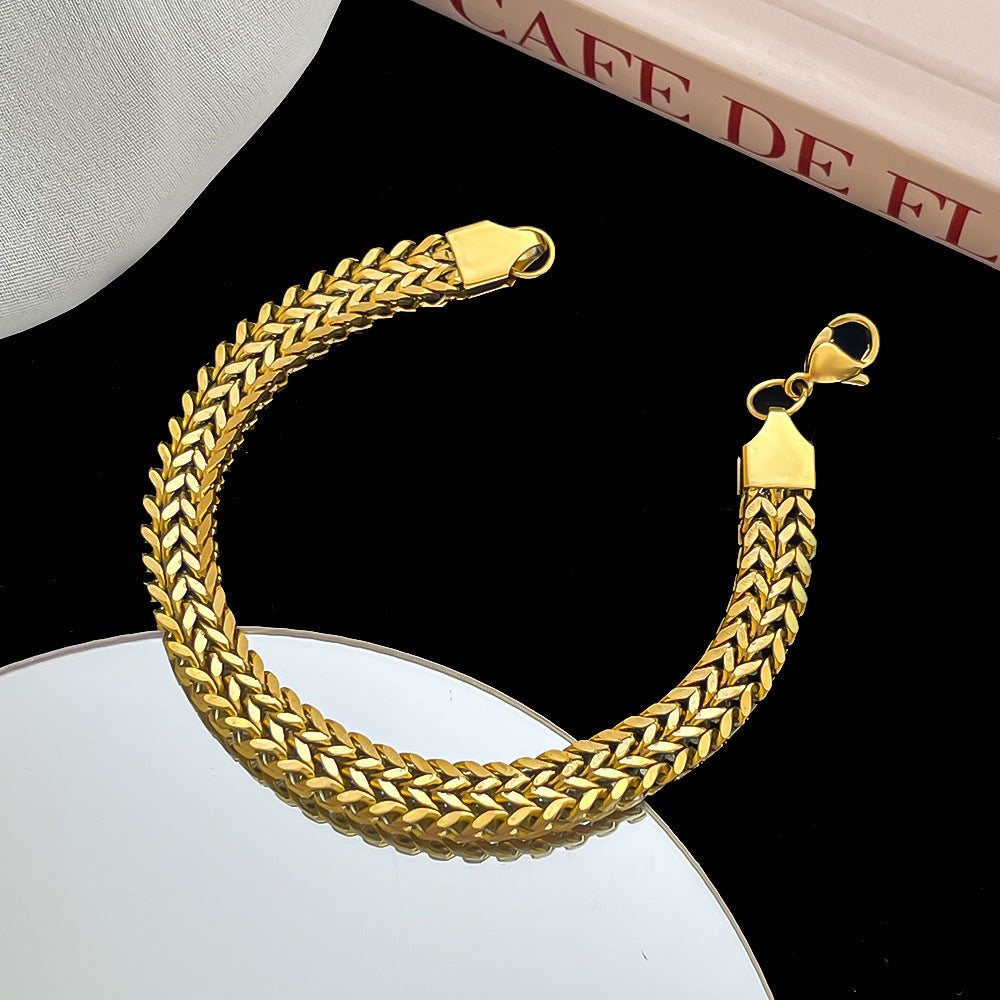 18K Gold Thick Hemp Flowers High-grade Exquisite And Versatile Personality Chain Titanium Steel Bracelet For Women