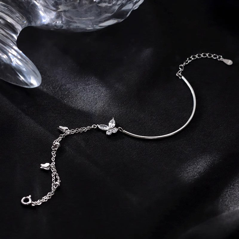S925 Sterling Silver Butterfly Bracelet Women's Silver Accessories Light Luxury Minority Exquisite
