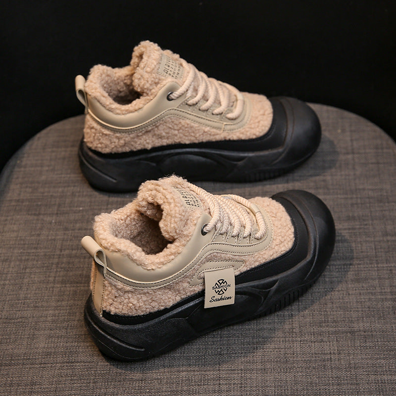 Fleece-lined Female Warm All-matching Casual Sports Skate Shoes