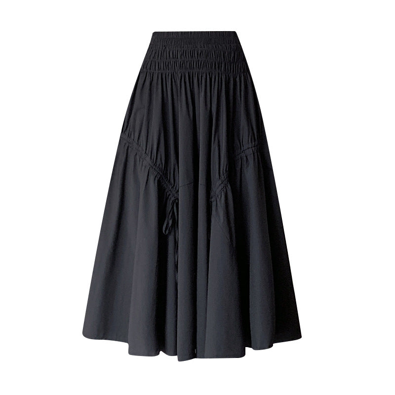 French Elastic Waist Drawstring Irregular Skirt