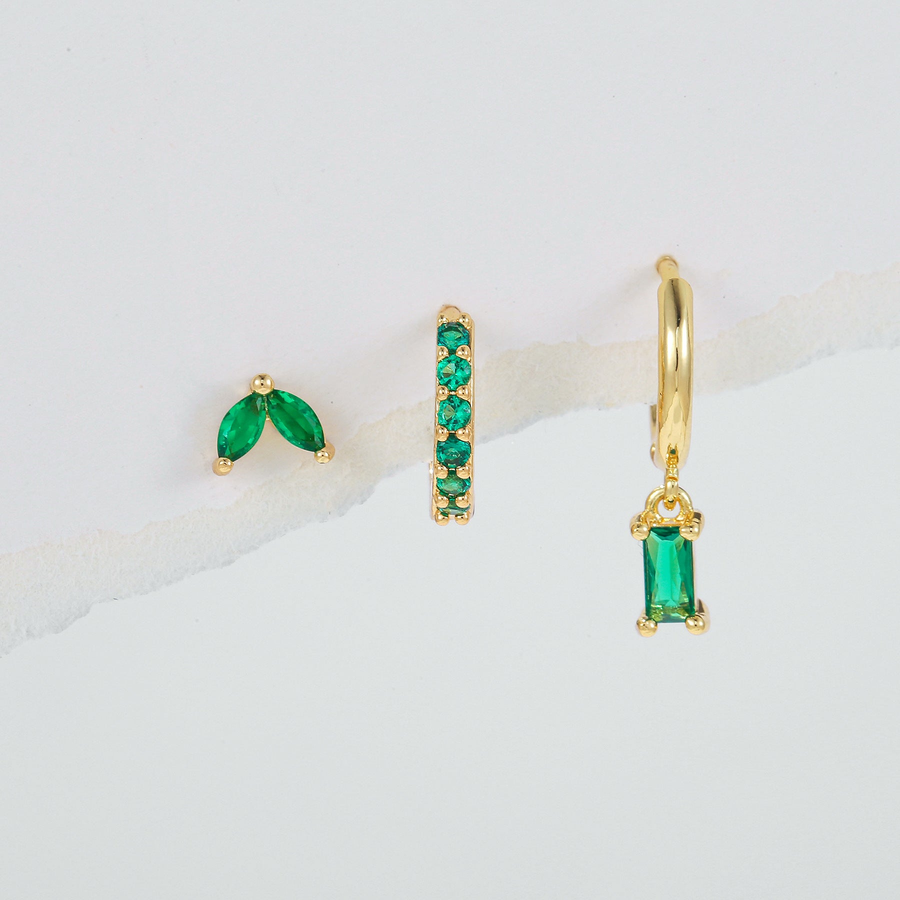 Rectangular Zircon Earrings Brass Gold-plated Micro-inlaid Green