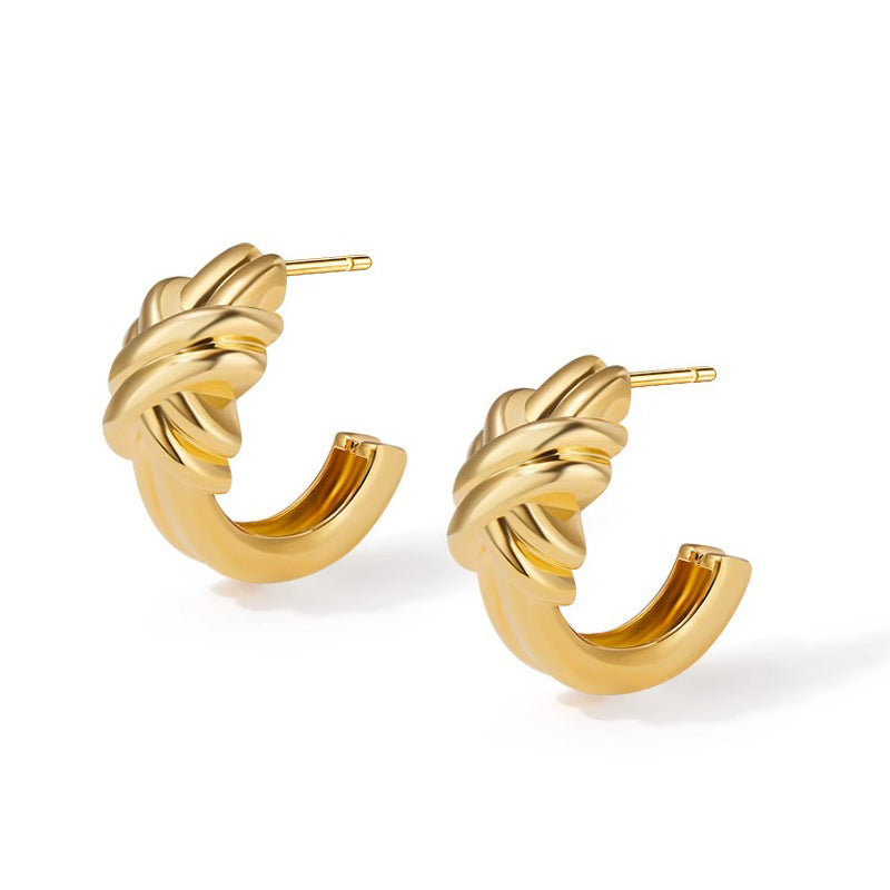 Winding C- Shaped Stud Earrings Luxury Advanced Design French Style All-match