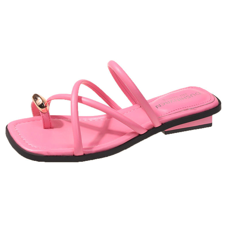 Toe Covering Cross Strap Outer Wear Metal Fairy Slippers
