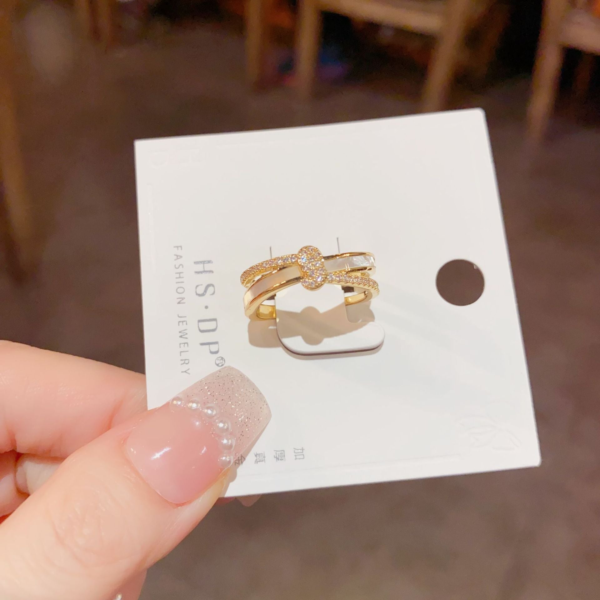 Korean Style Simple And Light Luxury Special-interest Design Shell Double Layer Wave Open Ring