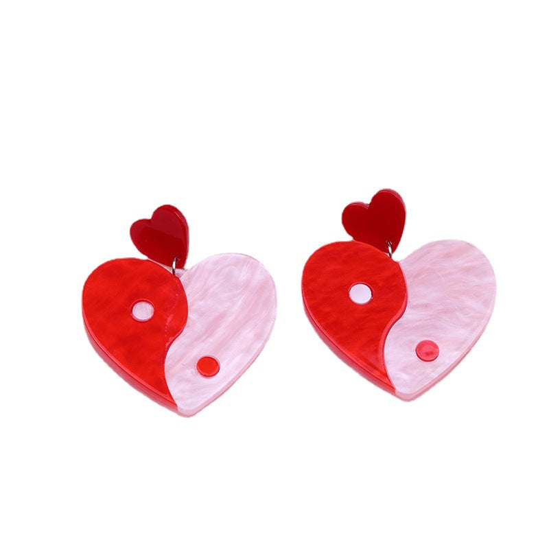 Acrylic Stitching Fashion Peach Heart Rainbow Earrings