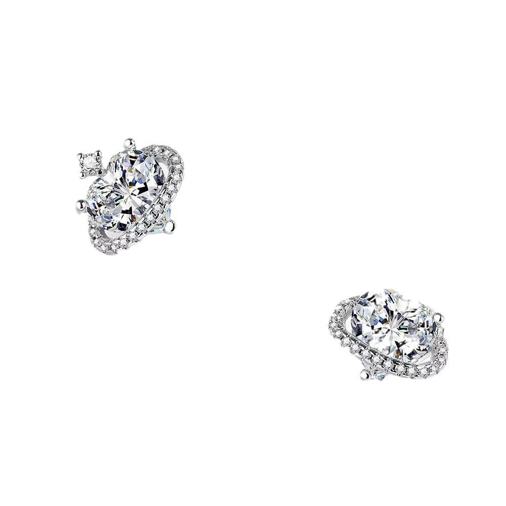 Heart Shape With Diamond Women's Zircon Earrings Silver Plated