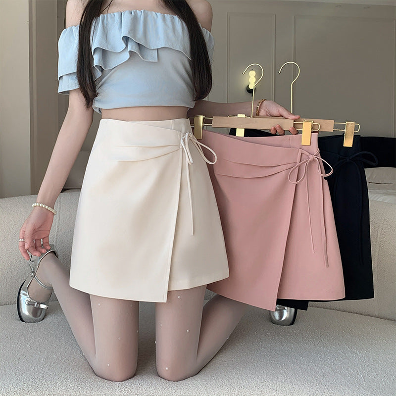 Lace-up Asymmetric Skirt Skirt New Chinese Style Pleated Skirt