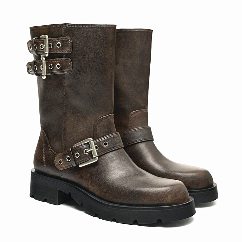 Thick Bottom Chunky Heel Martin Boots Buckle Motorcycle Boots