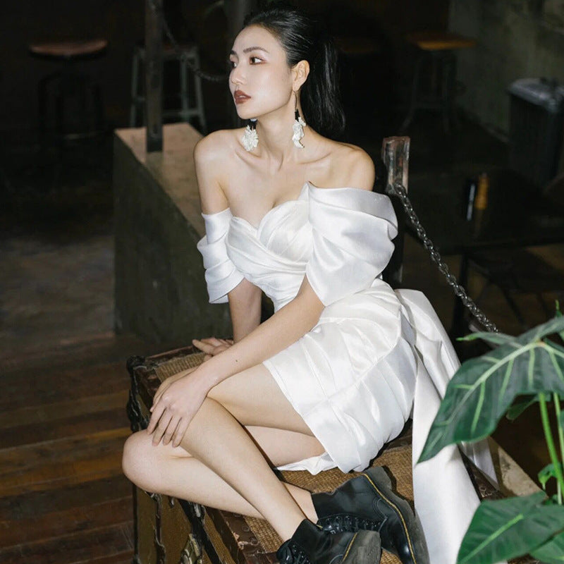 Short Model In White Color Engagement Dress