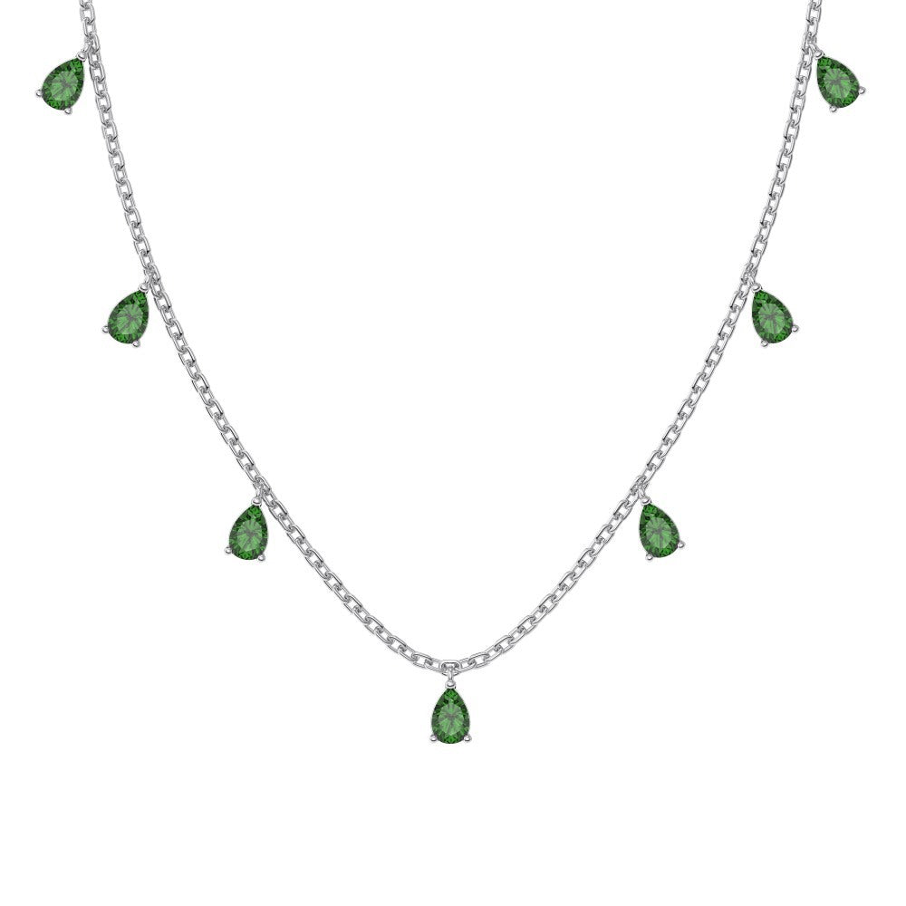 Silver S925 Pear-shaped Drop-shaped Inlaid Fringed Zircon Small Pendant Necklace