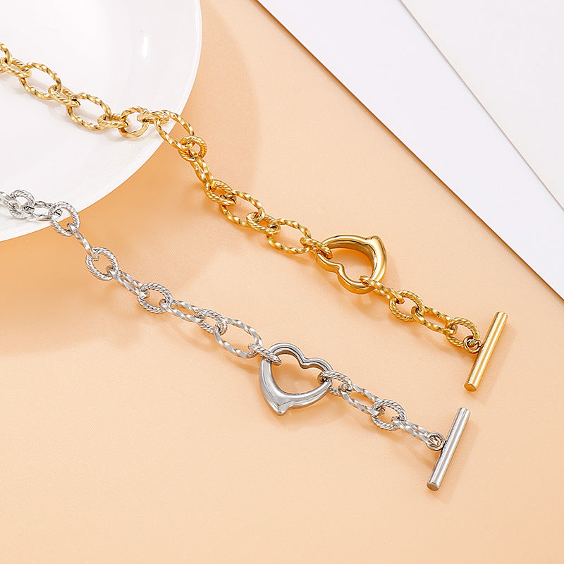Peach Heart Stitching Chain Hollow Heart Stainless Steel Bracelet