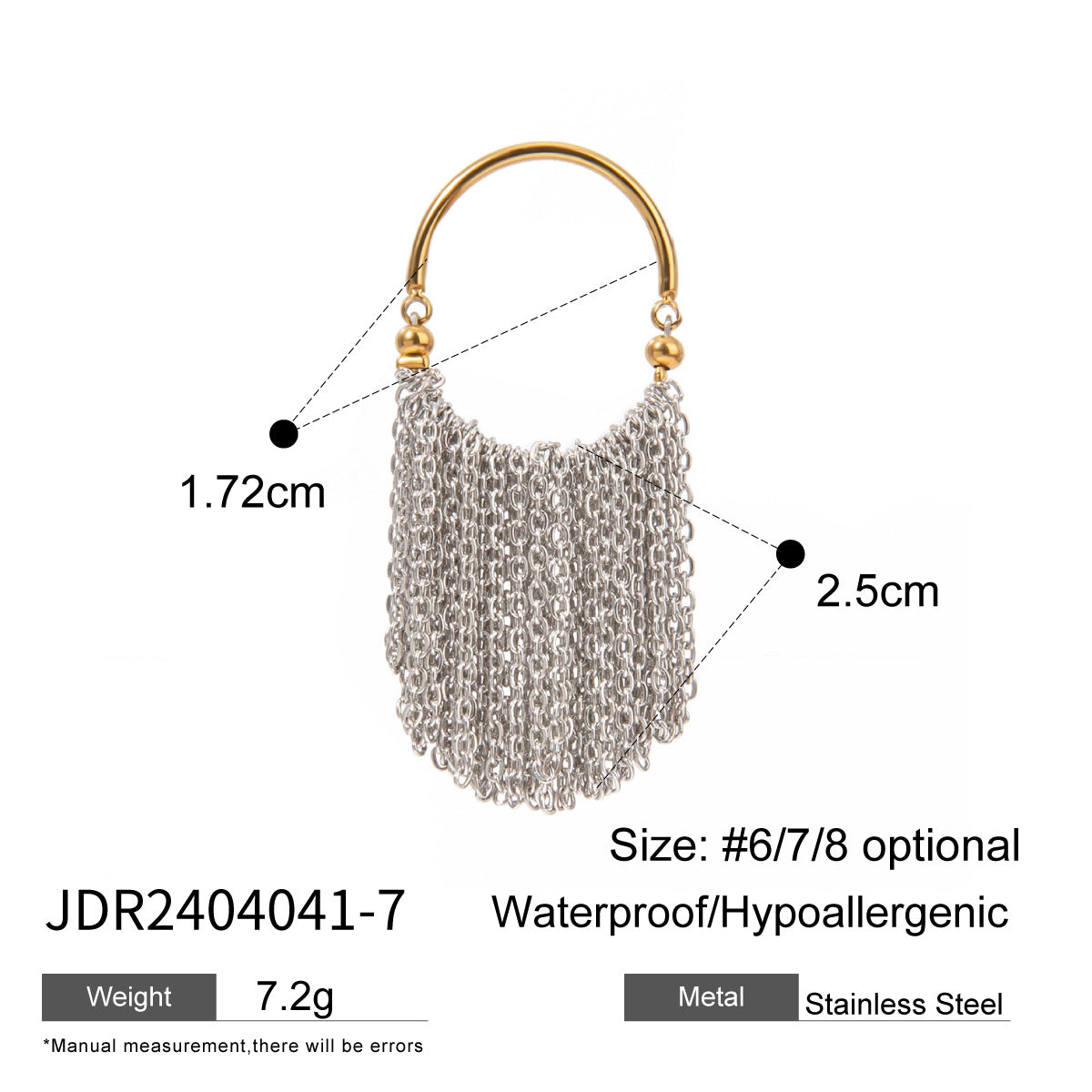 18K Gold Stainless Steel Gold And Silver Color Matching Chain Tassel Ring