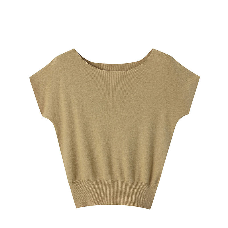 French Simplicity Temperament Raglan Sleeve Short-sleeved Sweater Top For Women