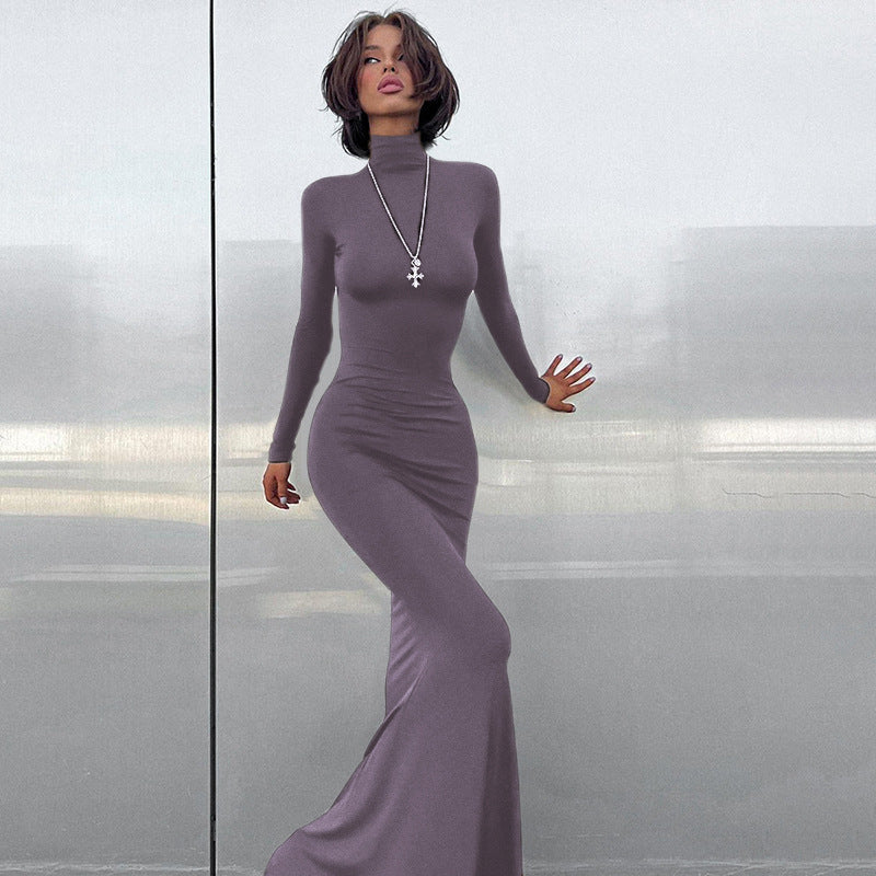 Women's Turtleneck Long Sleeve Waist-tight Sheath Dress