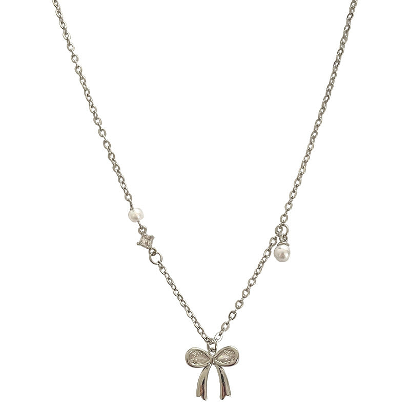 Special-interest Design Bow Pearl Necklace