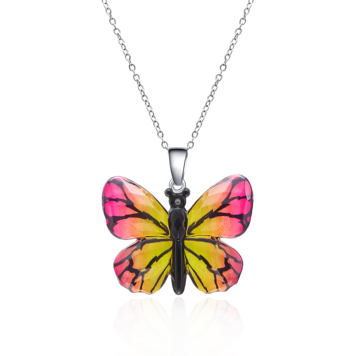 Women's Stainless Steel Retro Multi-color Butterfly Necklace