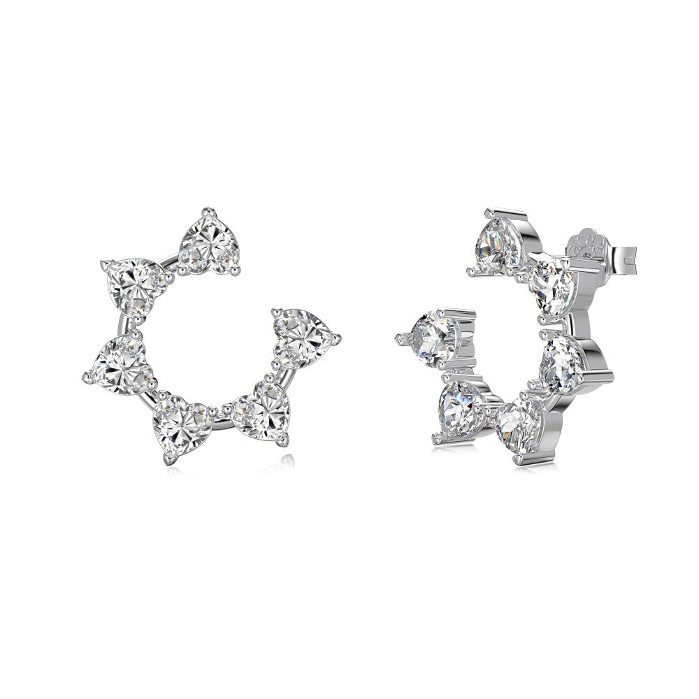 S925 Sterling Silver White Heart-shaped Gang Drill Inlaid SUNFLOWER Ring Fashion Design Earrings