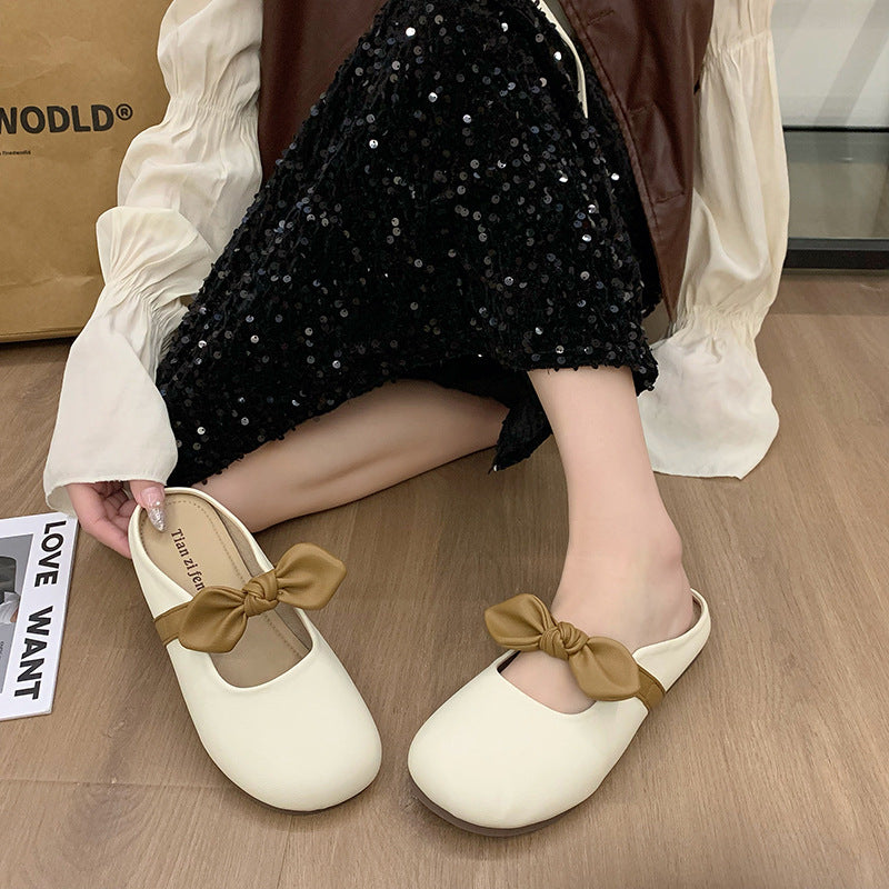 Summer French Style Bow Slip-on Semi Slippers
