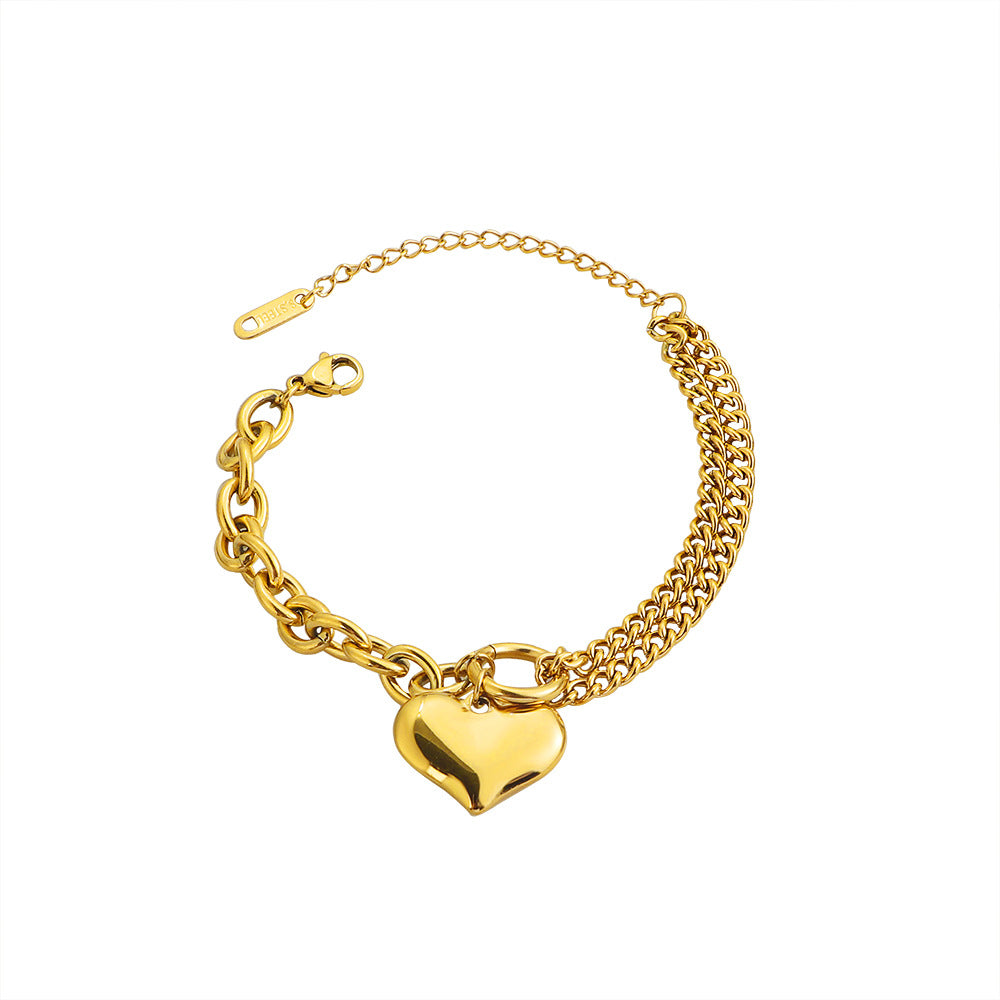 Gold Retro Heart Bracelet Women's Hip Hop