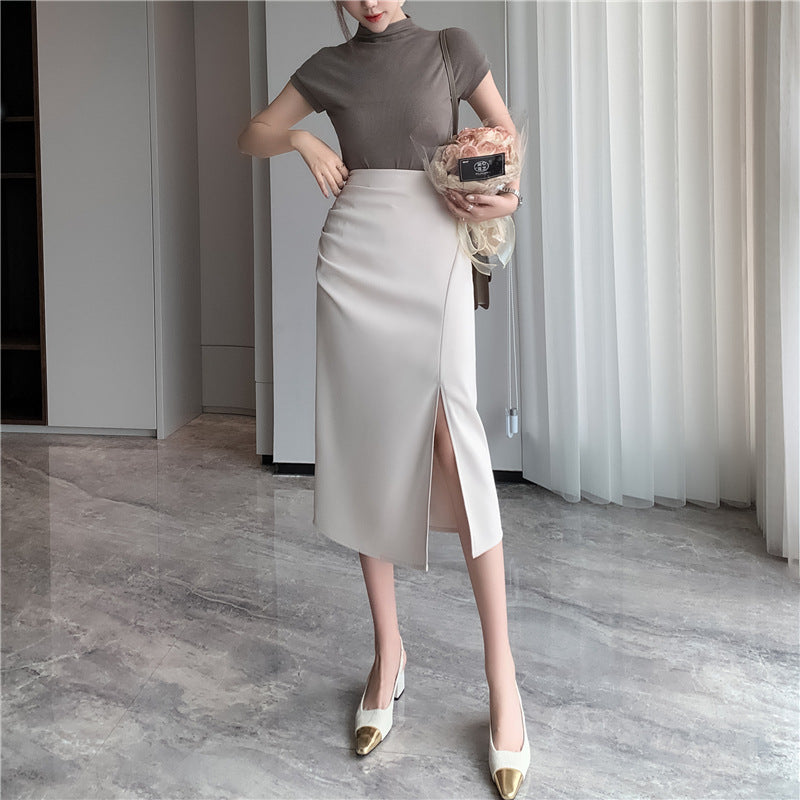 One-Step Skirt Hip Skirt Slimming Mid-length Skirt High Slit