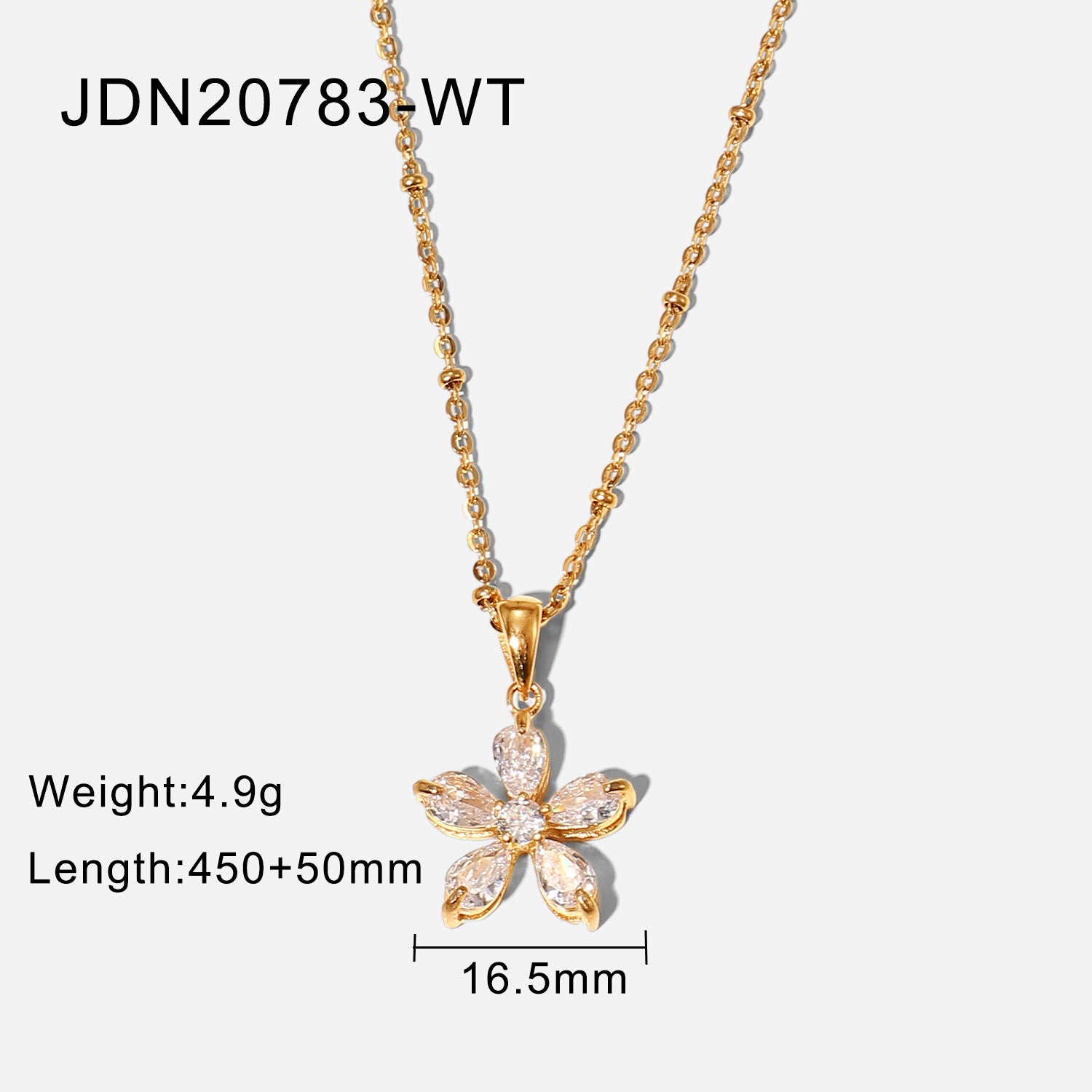 White Zircon Five Petal Flower Pendant Necklace For Women