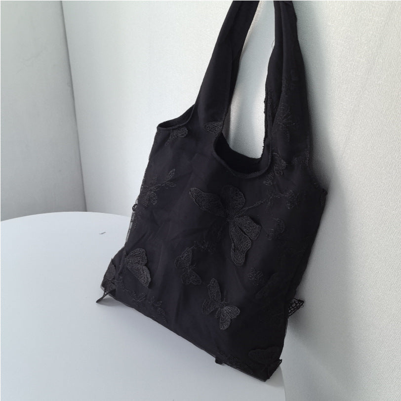 Embroidered Black Butterfly Canvas Bag Lace Women's Artistic