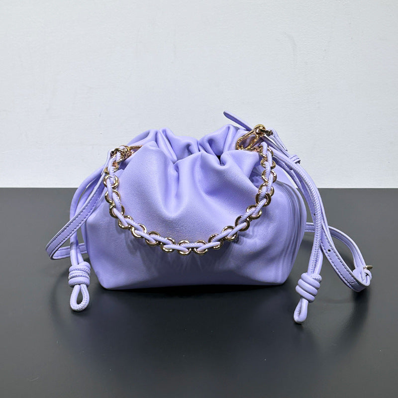 Chinese Style Crossbody Women's Bag Cowhide Lucky Bag Drawstring Clouds