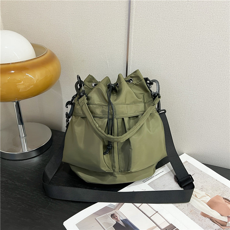 Waterproof Nylon Cloth Drawstring Bucket Bag Large Capacity