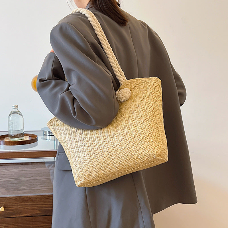 Women's Fashion Straw Large Capacity Shoulder Handbag