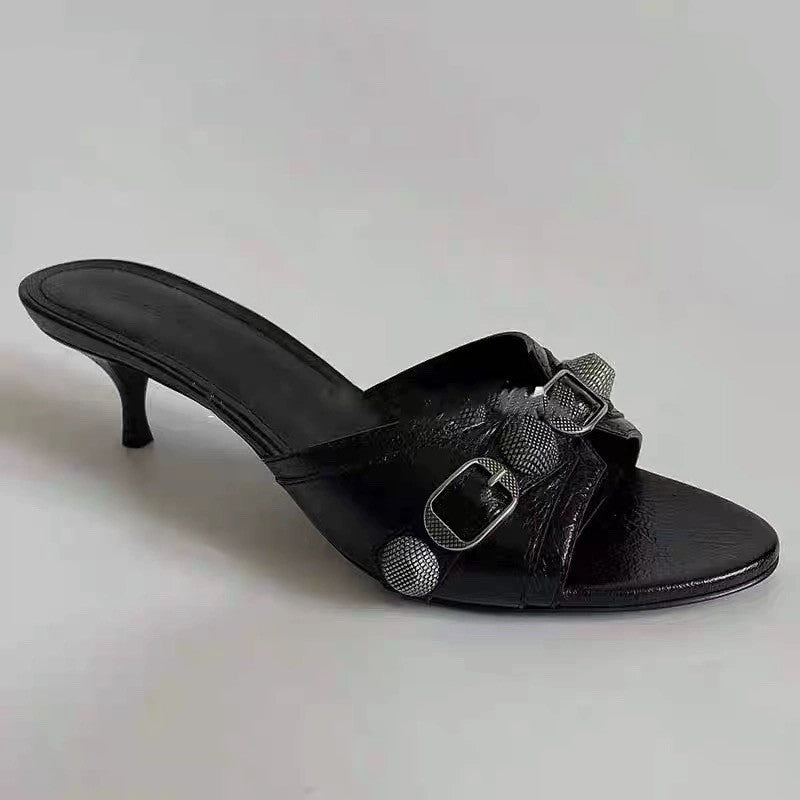 Women's Fashionable Sandals With Black Wine Glass Heel