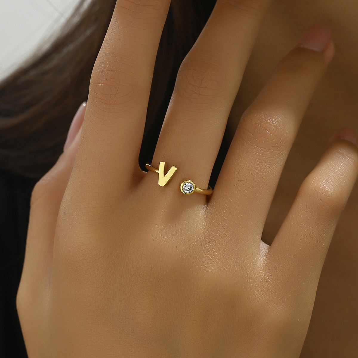 Simple Fashion Letter Zircon Ring