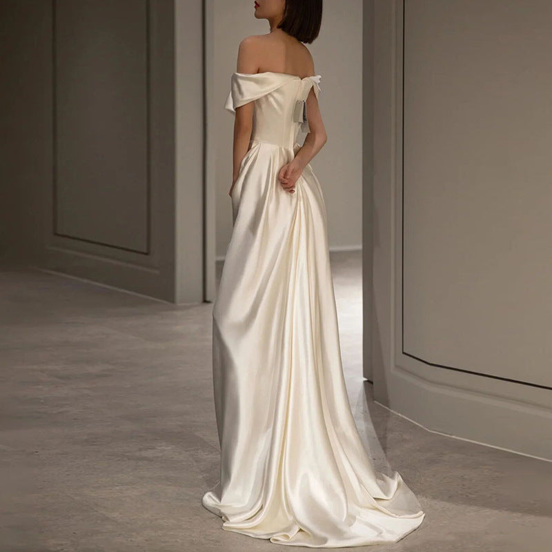 French White Off-shoulder Light Wedding Dress