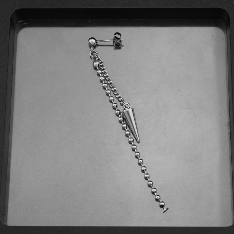 Stainless Steel Awl Bead Necklace Tassel Dangle Earrings