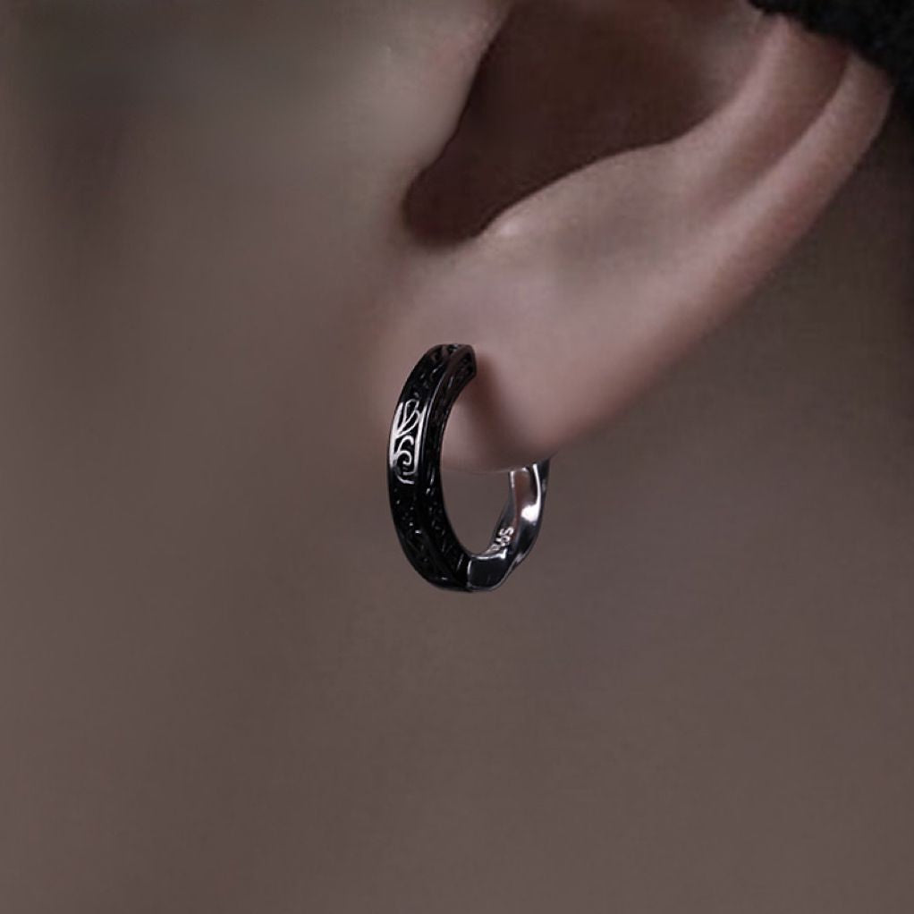 Tangcao Pattern Earrings Men's Niche Asymmetric