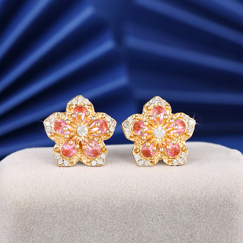Fashion Inlaid Color Diamond Flower Stud Earrings For Women