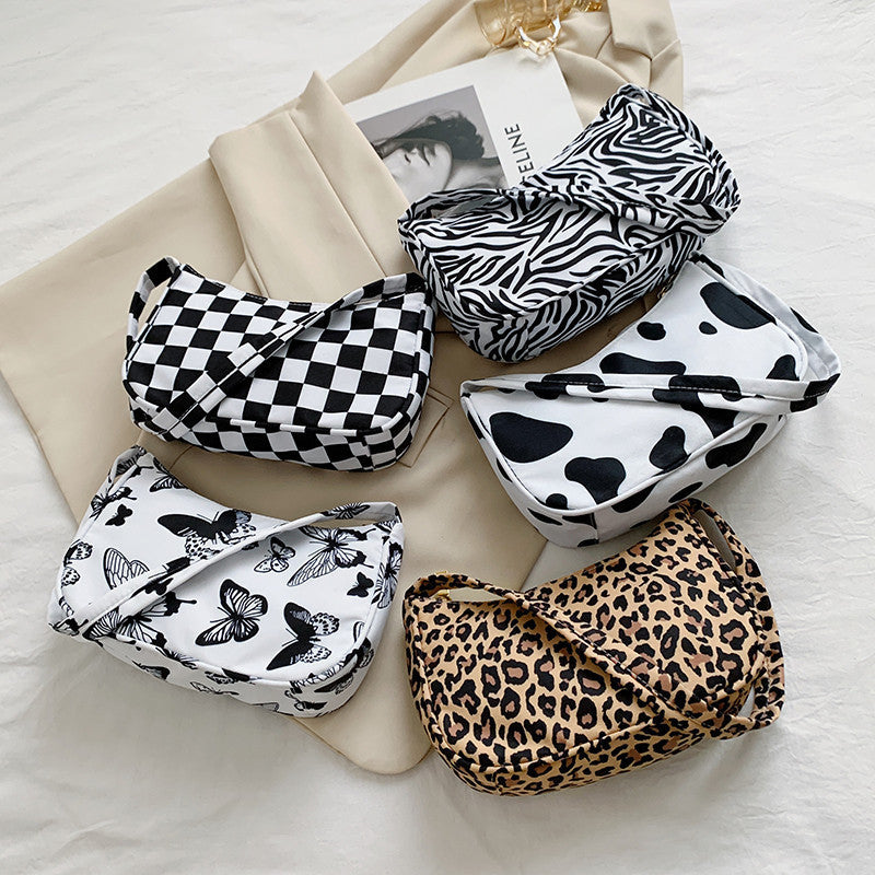 Women Handbag Butterfly Cow Leopard Printed Pattern Underarm Bags Small Shoulder Bag