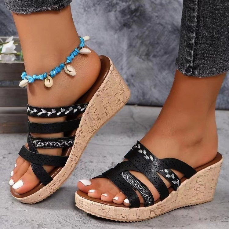 Women's Thick Bottom All-match Laser Embroidery Women's Wedge Sandals