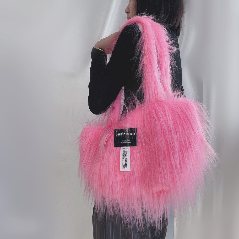 Women's Fashion Solid Color Long Hair Large Capacity Shoulder Bag