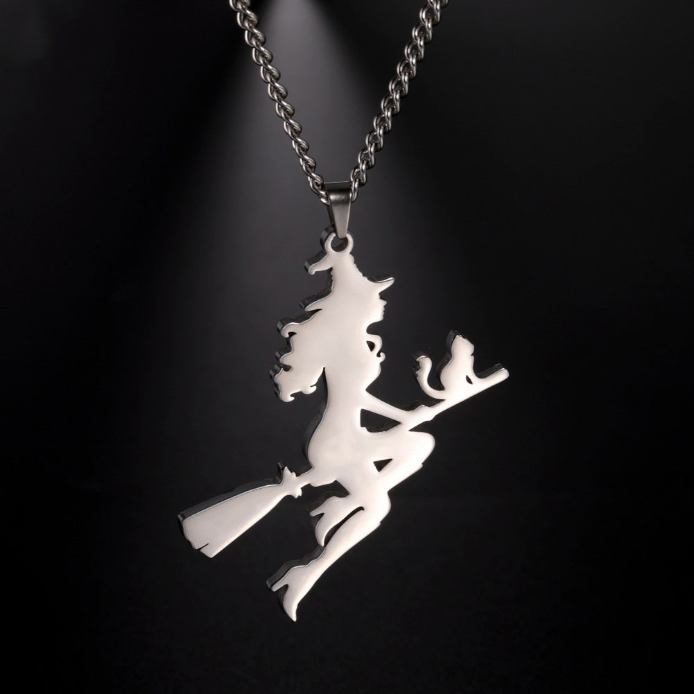 Exquisite Cat & Witch Necklace Cartoon Character Stainless Steel Pendant Necklace For Women Girl Trendy Jewelry