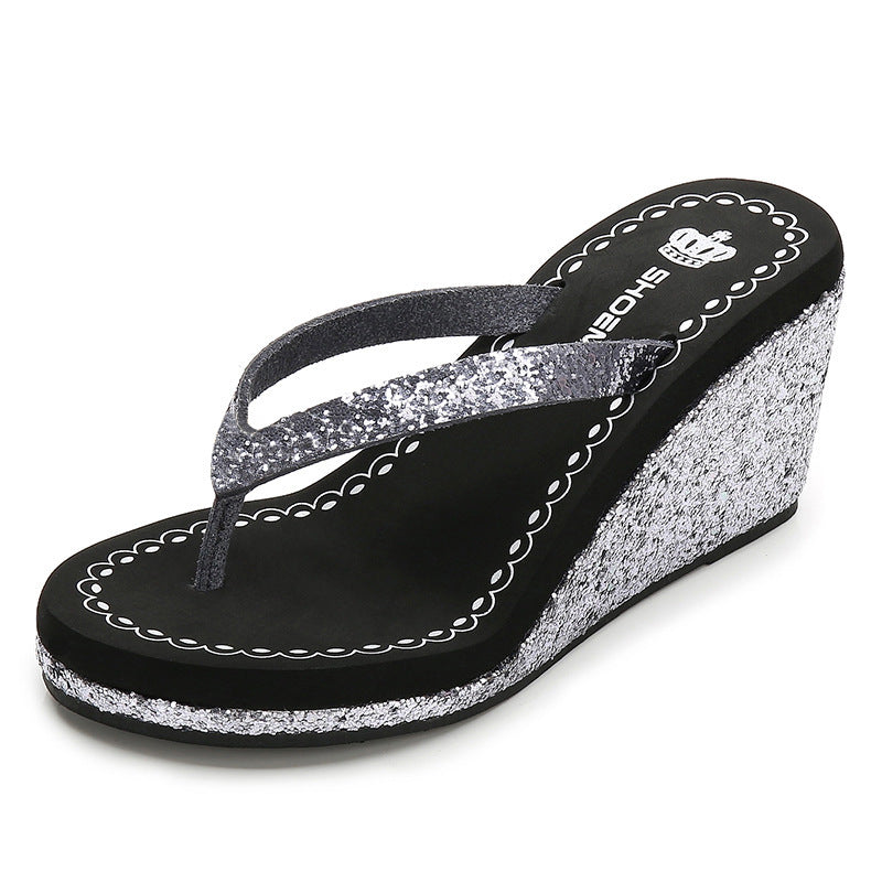 Summer Sequins Rhinestone Women's High Heel Slippers