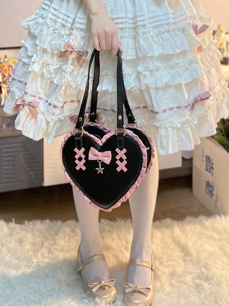 Cross Heart Knot Cute Heart Shape Lace Crossbody Portable Shoulder Bag