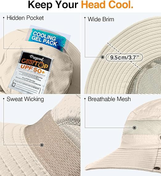 GearTOP Fishing Hat UPF 50  Wide Brim Sun Hat For Men And Women, Mens Bucket Hats With UV Protection For Hiking Beach Hats