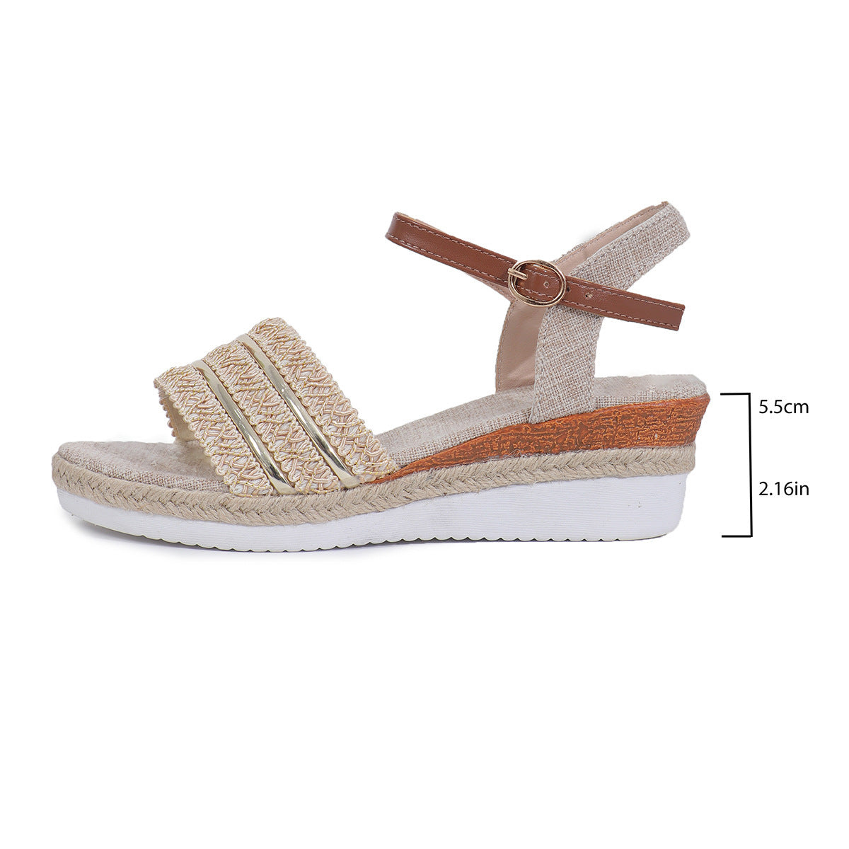 Ethnic Style One Strap Sandals Platform Wedge Buckle Plus Size