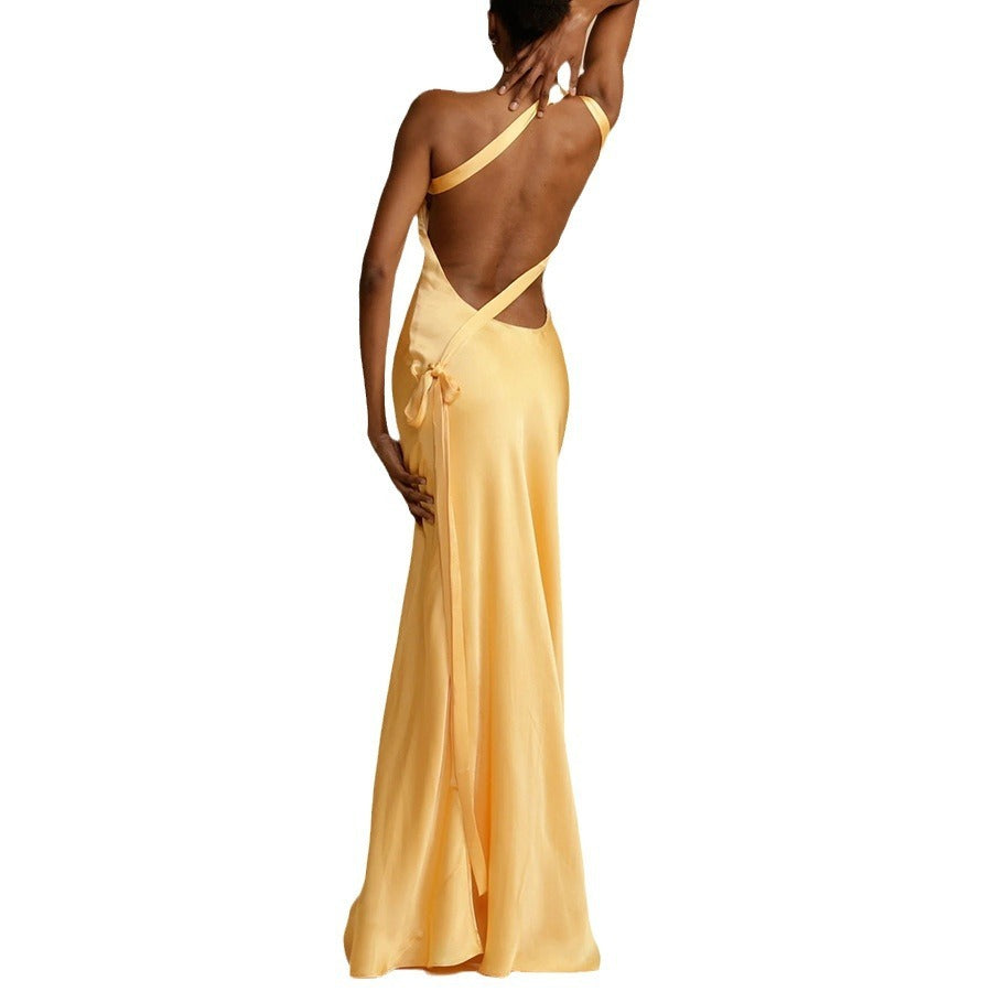 Party Slim-fit Oblique Shoulder Dress Women